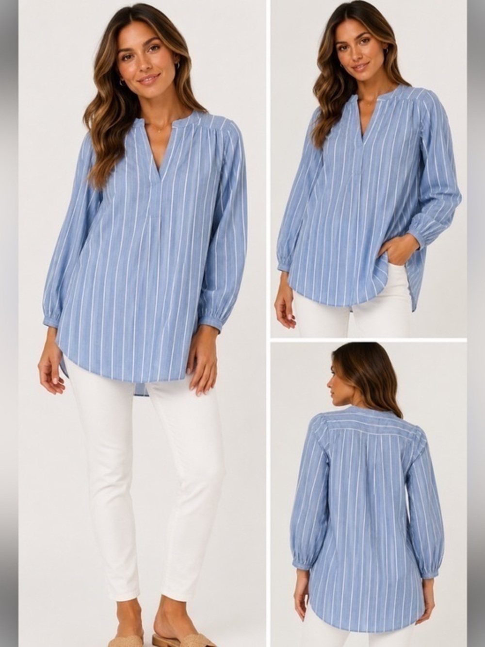 Amanda Uprichard REVOLVE Blue Stripe Cotton Tunic Blouse Top M Revolve